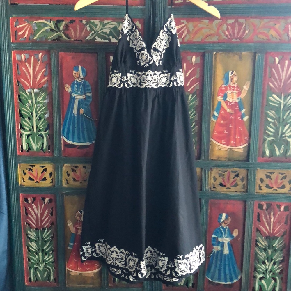 Black Sun Dress with Embroidered Detail